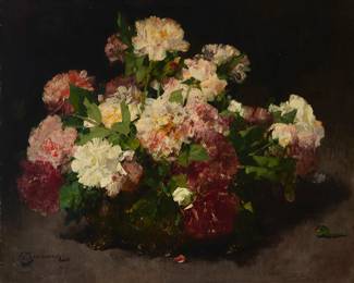 2019
Georges Jeannin
(1841-1925)
"Bouquet de Fleurs"
Oil on board
Signed lower left: G. Jeannin; titled on a gallery label affixed verso
25.5" H x 31.5" W
Estimate: $1,000 - $1,500