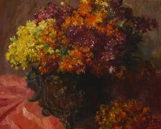 2016
Antoine Vollon
(1833-1900)
"Floral Impression"
Oil on canvas
Signed lower right: A. Vollon.; titled on a label affixed to the frame's backing board
25.5" H x 25.5" W
Estimate: $1,500 - $2,500