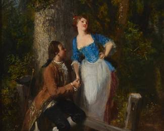 2026
Jean-Louis-Ernest Meissonier
(1815-1891)
Couple courting
Oil on panel
Initialed lower right: M
14.125" H x 11.25" W
Estimate: $1,000 - $1,500