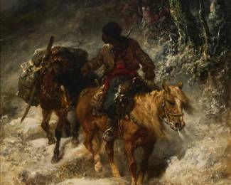 2086
Adolph Schreyer
(1828-1899)
Packer on horse in winter
Oil on canvas laid to canvas
Signed lower right: ad. Schreyer
32.25" H x 26" W
Estimate: $3,000 - $5,000