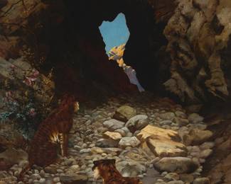 2125
E. Baily Hilda
(19th century)
Tigers in a rocky cave
Oil on panel
Signed lower left: E. Hilda
32.5" H x 23.5" W
Estimate: $1,000 - $1,500