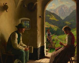 2094
Emil Rau
(1858-1937)
Idyllic scene on the Alm
Oil on canvas laid to canvas
Signed lower right: E. Rau
52" H x 44" W
Estimate: $4,000 - $6,000