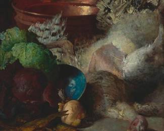 2143
19th Century Baroque-Style School
Still life with fowl
Oil on canvas
Possibly signed and dated indistinctly, upper left
37.5" H x 28" W
Estimate: $800 - $1,200