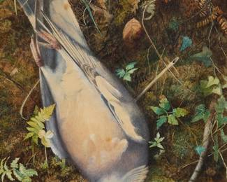 2142
John Sherrin
(1819-1896)
Wood pigeon in a naturalistic setting
Watercolor on paper
Signed lower right: Sherrin
Sight: 15.5" H x 11.25" W
Estimate: $800 - $1,200
