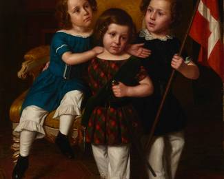 2168
Andreas Hunaeus
(1814-1866)
Three Danish children, 1852
Oil on canvas laid to canvas
Signed and dated upper right: A Hunæus, 1852
41" H x 32" W
Estimate: $1,500 - $2,500