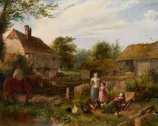 2103
19th Century British School
"On a Surrey Farm"
Oil on canvas laid to Masonite
Signed lower right: R. Cooper; titled on the frame plaque
28.25" H x 42.55" W
Estimate: $1,500 - $2,500
