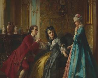 2027
Otto Erdmann
(1834-1905)
"Das Arrangement," 1872
Oil on canvas
Signed, dated, and inscribed lower left: O Erdmann. Df. 1872; titled by repute
36.5" H x 30" W
Estimate: $2,000 - $3,000