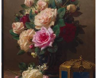 2015
Jean Baptiste Robie
(1821-1910)
Still life with roses and case
Oil on panel
Signed lower right: J. Robie
22.5" H x 16.75" W
Estimate: $3,000 - $5,000