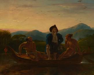2113
Attributed to Philippe-Jacques van Bree
(1786-1871)
Tropical exploration, possibly Brazil
Oil on canvas laid to waxed canvas
Appears unsigned
32" H x 42" W
Estimate: $1,500 - $2,500
