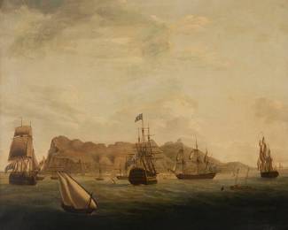 2106
18th/19th Century British School
View of Gibraltar
Oil on canvas laid to canvas
Appears unsigned
36" H x 41.75" W
Estimate: $2,000 - $3,000