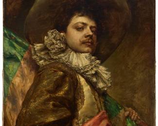 2117
Ferdinand Victor Leon Roybet
(1840-1920)
"A Musketeer"
Oil on canvas
Signed lower left: F. Roybet; titled on a separate frame plaque
32" H x 25.75" W
Estimate: $2,000 - $3,000
