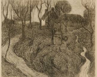 2045
Robert Polhill Bevan
(1865-1925)
"Hawkridge," 1900
Lithograph on paper
From the edition of unknown but presumably small size
With the artist's monogram in the stone in the lower left corner
Image: 13.75" H x 16" W; Sight: 14.25" H x 16.5" W
Estimate: $800 - $1,200