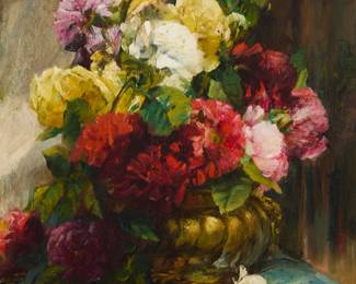 2034
Georges Jeannin
(1841-1925)
Floral still life
Oil on canvas
Signed and indistinctly inscribed lower right: G. Jeannin
18" H x 15" W
Estimate: $800 - $1,200