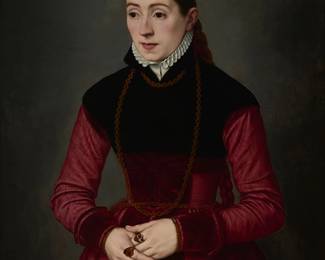 2169
Nicolas Neufchatel
(1527-1590)
Portrait of a noblewoman, 1567
Oil on canvas laid to canvas
Unsigned; Inscribed and dated in Latin upper right: AID**L.1567 / ETATIS.SVA.28.
35.235" H x 29.75" W
Estimate: $8,000 - $12,000