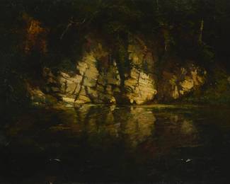 2123
Alfred Theodore Joseph Bastien
(1873-1955)
Lakeside view with rock wall
Oil on canvas laid to canvas
Signed lower left: A. Bastien
32.5" H x 47.5" W
Estimate: $1,200 - $1,800