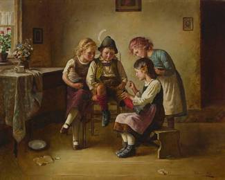 2064
Edmund Adler
(1876-1965)
Children in an interior
Oil on canvas
Signed lower right: Edmund Adler
22" H x 27" W
Estimate: $2,000 - $3,000
