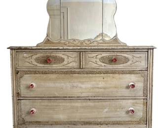 Beautifully Distressed Painted Antique Dresser with Mirror