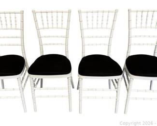 Set of 4 Faux Bamboo Stackable Banquet Chairs with Removable Cushions