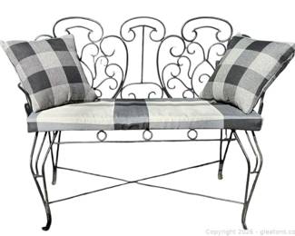 Wrought Iron Bench with Cushions