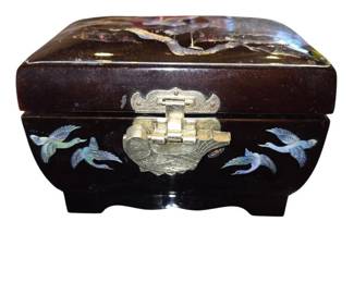 Vintage Korean Black Lacquer Mother of Pearl Inlay Jewelry Box