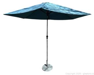 Teal Retractable Patio Umbrella with Resin Base