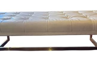 Abbyson Retro Modern Tufted Leather Upholstered and Gold Chrome Bench