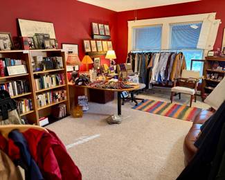 Office #2 with more books on politics and WWII, TCU, men's clothing and politics.