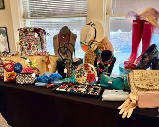 Handbags, shoes, hats, costume jewelry.