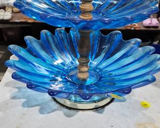 HAZEL ATLAS BLUE TIERED DISH