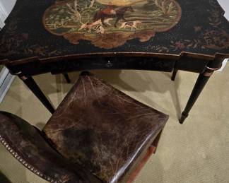 Handpainted Make Up Vanity with Stool in Western Motif - Hunting Dogs