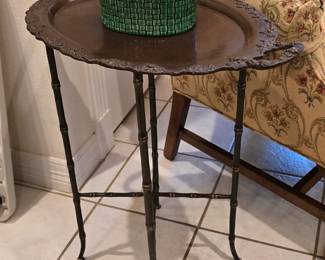 Silver Plate Serving Tray Side Table- Fitz & Floyd Fruit Basket 