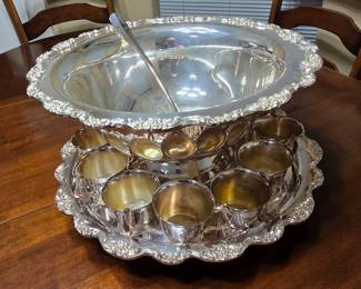 Victorian style Silver Plate Punch Bowl and Cups
