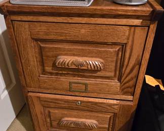 2 Drawer Oak File Cabinet with Key