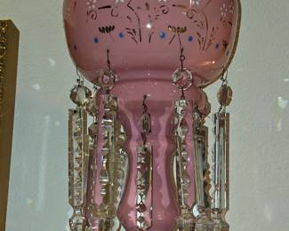 Large Antique Pair of Pink Lustres