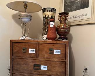 Drexel Heritage Woodbriar Dresser, Michael Taylor Style Post Modern Lamp