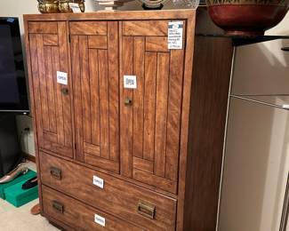 Drexel Heritage Woodbriar Armoire, Brass Planter with Rope