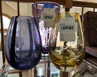 Krosno Amber Glass Vase, Krosno Purple Glass Vase 