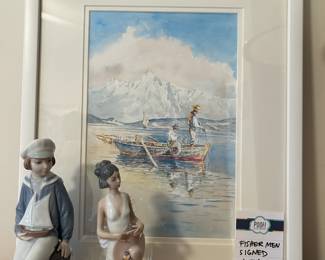 Fisher Men Signed Water Color