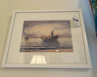 Signed Fisherman Watercolor