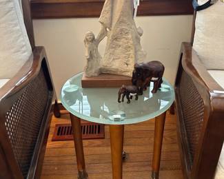 Glass Side Table, Austin Prod. "To Mother with Love" Sculpture