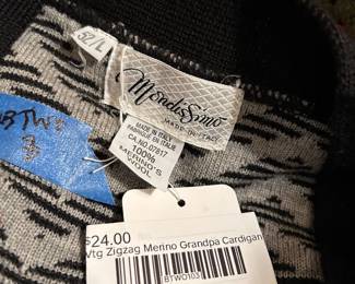 Vtg Zigzag Merino Grandpa Cardigan