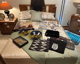 Drexel Heritage Style Queen Head Board, Vtg Crocheted Shawl