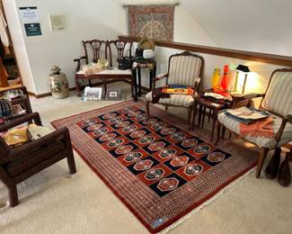 Chippendale Style Settee, Satsuma Chinese Garden Stool, Vintage Brass and Glass Fixture, Lacquered Jardiniere Stand 