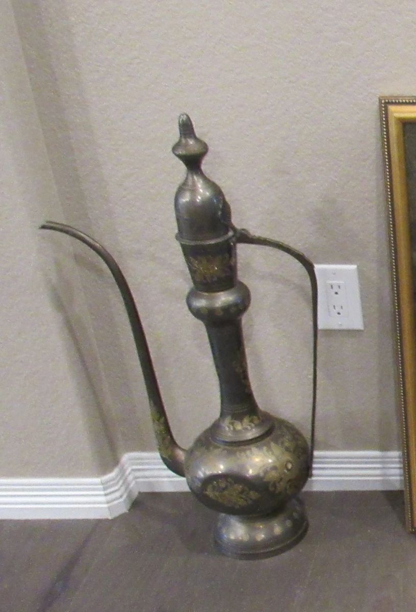 Large Vintage Brass carved Aftaba- Ceremonial Water vessel