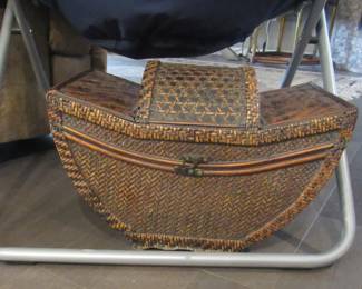 Chinoiserie Woven Rattan lidded basket