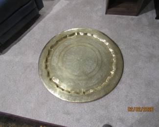 Large Moroccan or Syrian Brass Etched Tray with stand