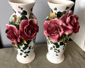 Hand Painted Italian Rose Vases