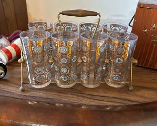 Vintage Culver Ltd. Aztec pattern highball glasses.
