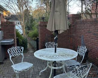 Wrought Iron Patio Set and Umbrella