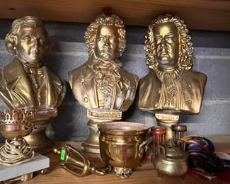 CERAMIC MUSICIAN'S BUSTS AND BRASS